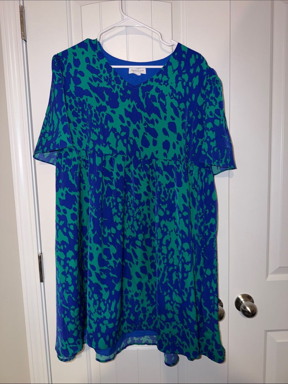 Chic Soul Blue & Green Printed Short Sleeve Dress